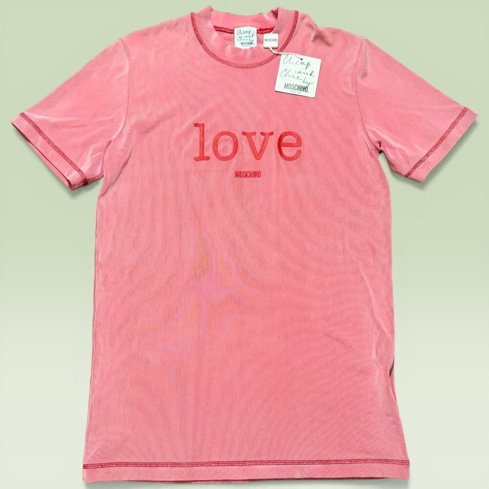 Cheap And Chic By Moschino Shirt Womens 52 Pink Love Embroidered Graphic Italy